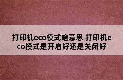 打印机eco模式啥意思 打印机eco模式是开启好还是关闭好